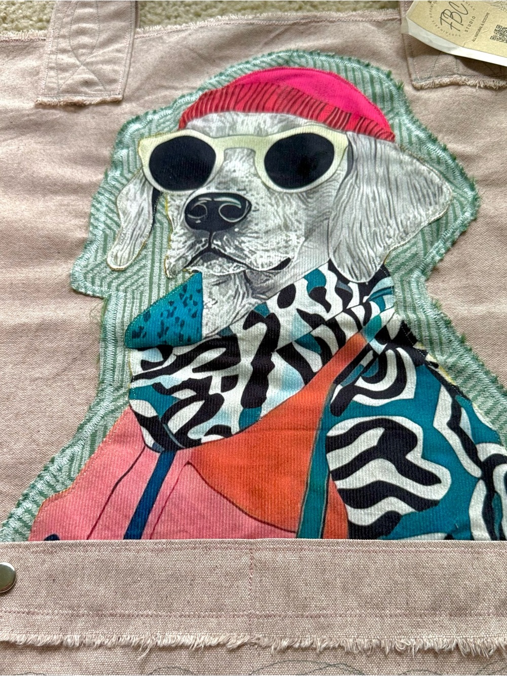 Handmade Oversized Cotton Canvas Tote Pop Art Dog Graphic Patch Boho Artisan Bag - Picture 9 of 11